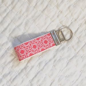 Preppy Pink and White Patterned Key Fob